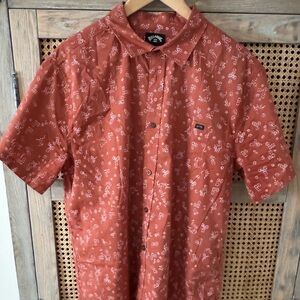 Billabong Men's Red Floral Button Down Shirt
